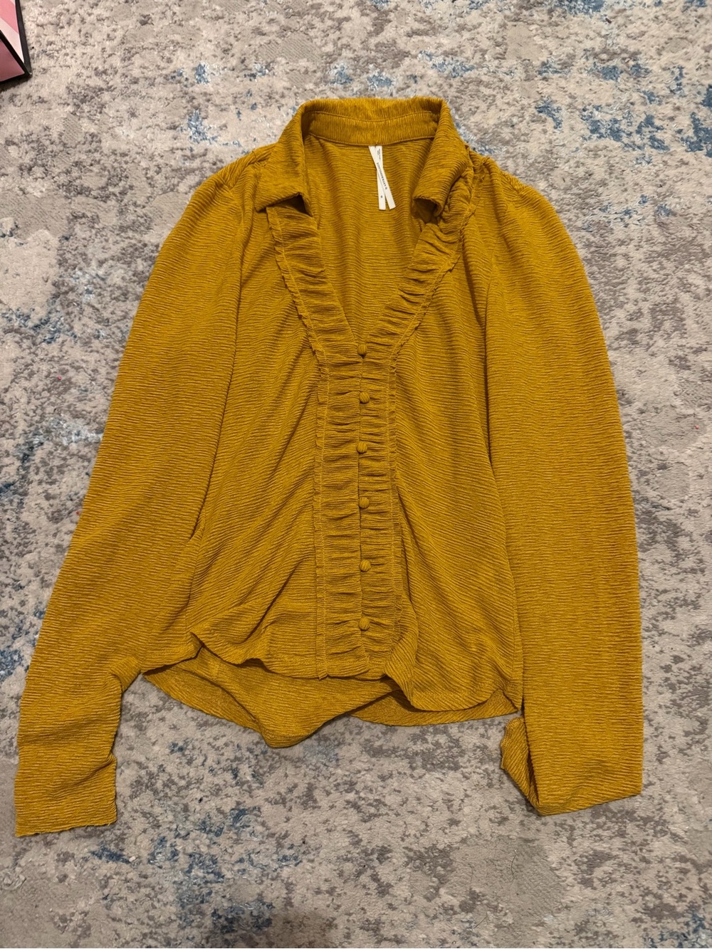 Anthropologie Women's Mustard Ruffle-Front Blouse